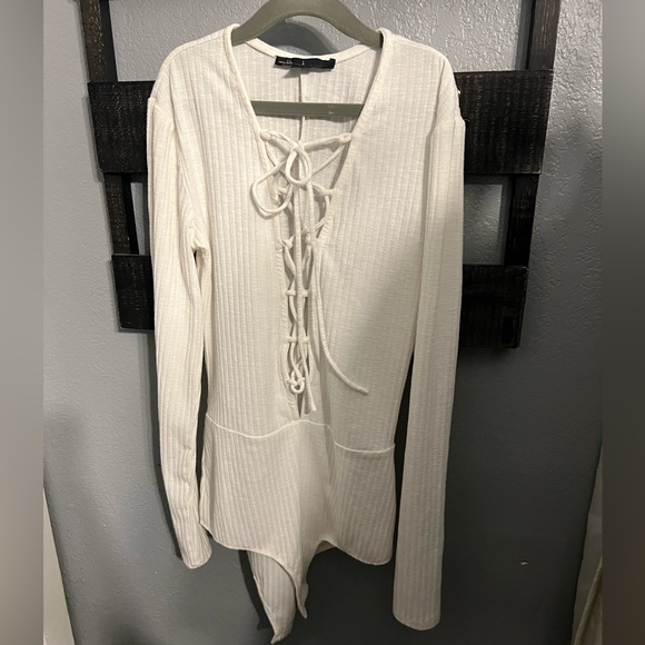 Maddy K White Lace Up Bodysuit - Picture 1 of 4